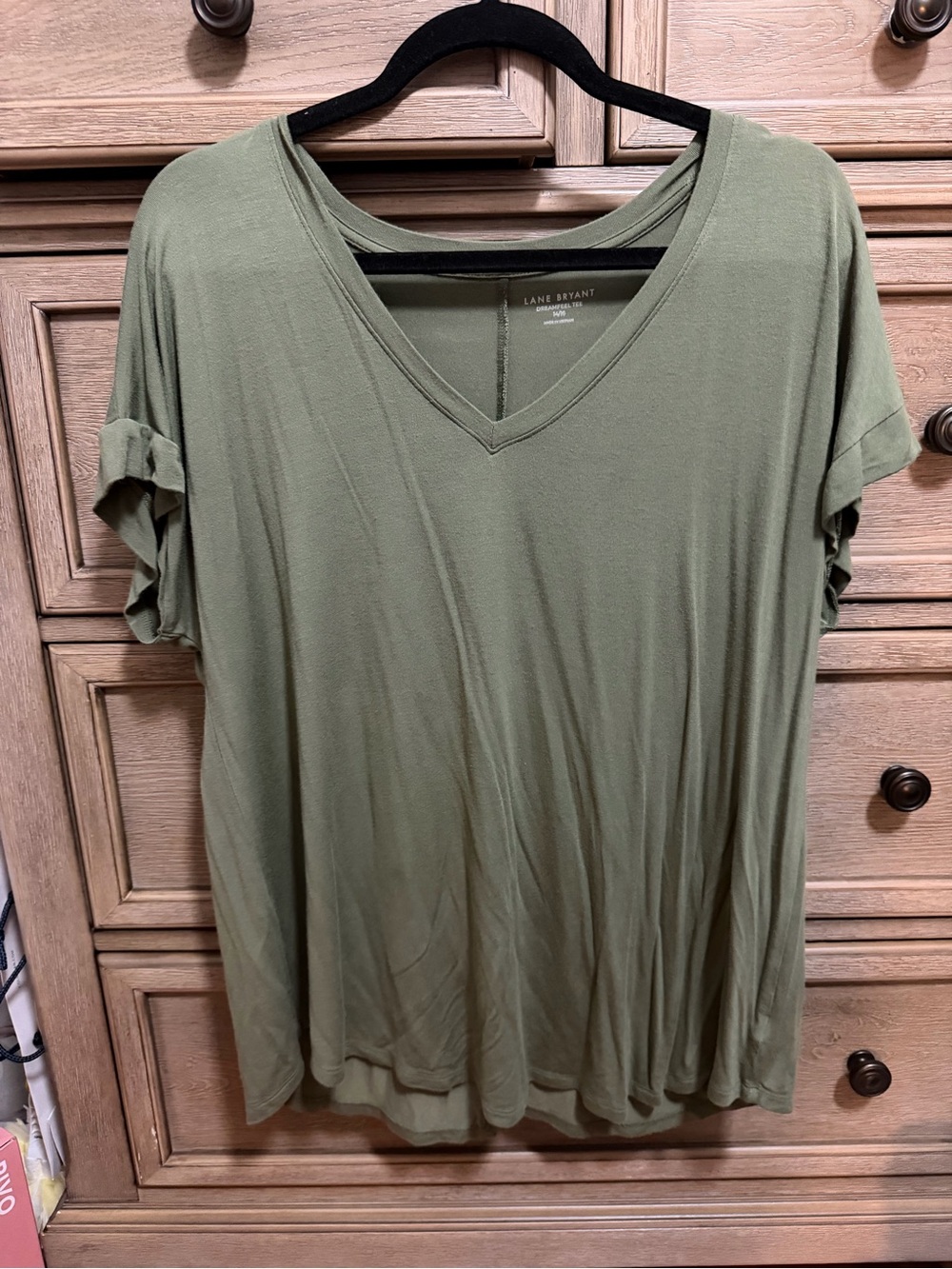 Lane Bryant Olive V-Neck Short Sleeve Tee